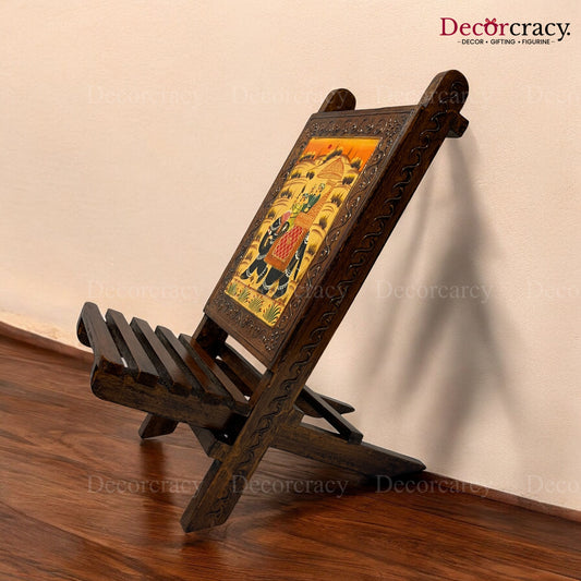 Folding Chair Dhola Maru Hand Painted Brown Wooden Rajasthani