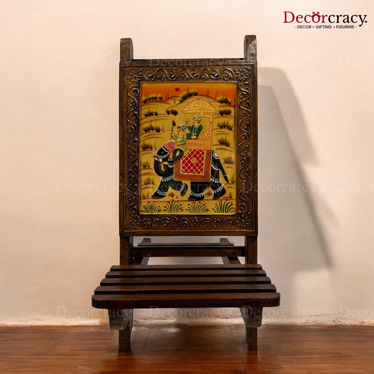 Folding Chair Dhola Maru Hand Painted Brown Wooden Rajasthani