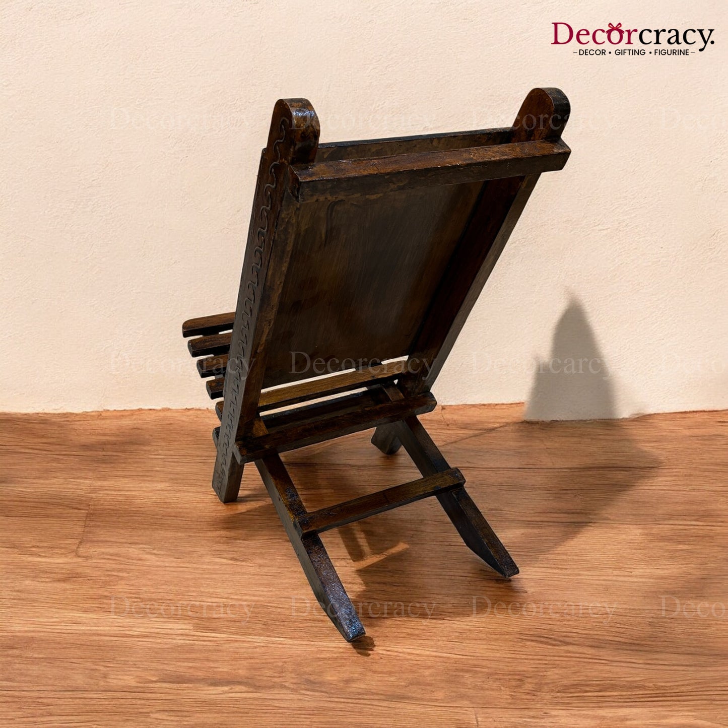 Folding Chair Dhola Maru Hand Painted Brown Wooden Rajasthani