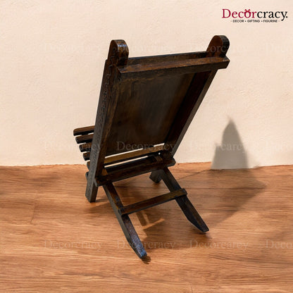 Folding Chair Dhola Maru Hand Painted Brown Wooden Rajasthani