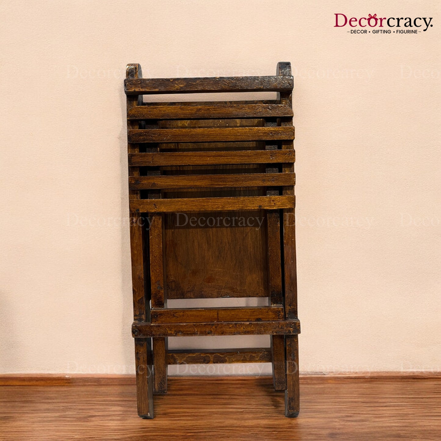 Folding Chair Dhola Maru Hand Painted Brown Wooden Rajasthani