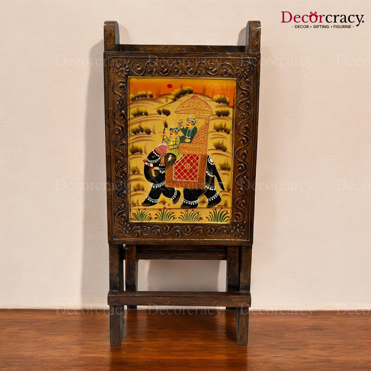 Folding Chair Dhola Maru Hand Painted Brown Wooden Rajasthani