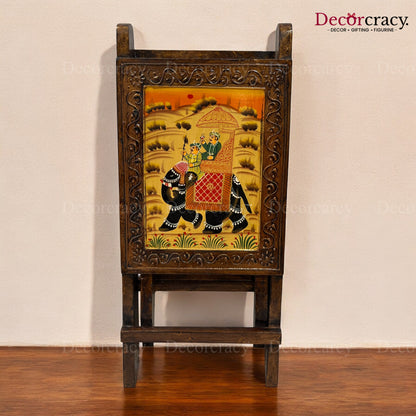 Folding Chair Dhola Maru Hand Painted Brown Wooden Rajasthani