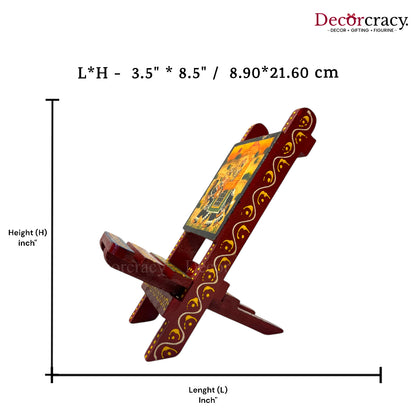 Folding Chair Dhola Maru Hand Painted Red Multicolor Wooden Rajasthani