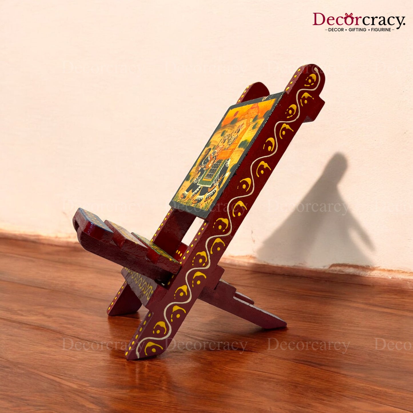 Folding Chair Dhola Maru Hand Painted Red Multicolor Wooden Rajasthani