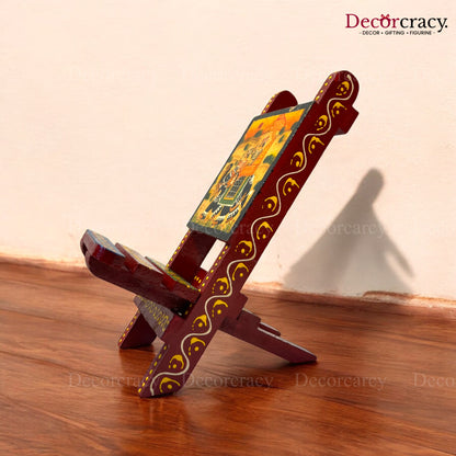 Folding Chair Dhola Maru Hand Painted Red Multicolor Wooden Rajasthani