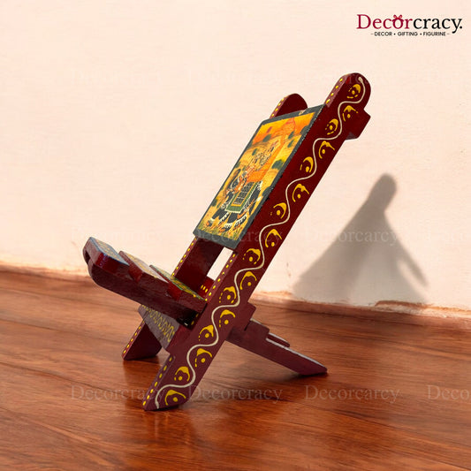 Folding Chair Dhola Maru Hand Painted Red Multicolor Wooden Rajasthani