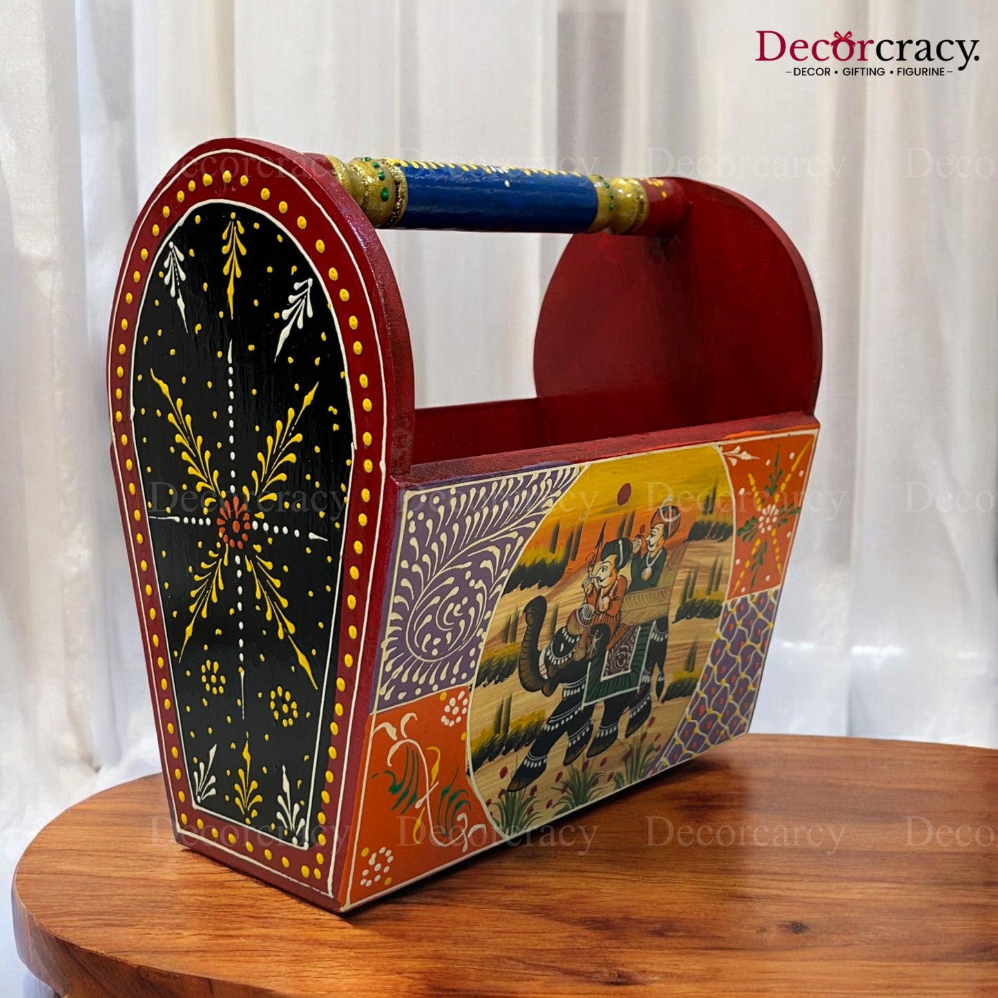 Letter Rack Newspaper Magazine Holder Hand Painted Multicolor Wooden Rajasthani Dhola Maru