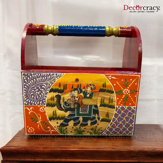 Letter Rack Newspaper Magazine Holder Hand Painted Multicolor Wooden Rajasthani Dhola Maru
