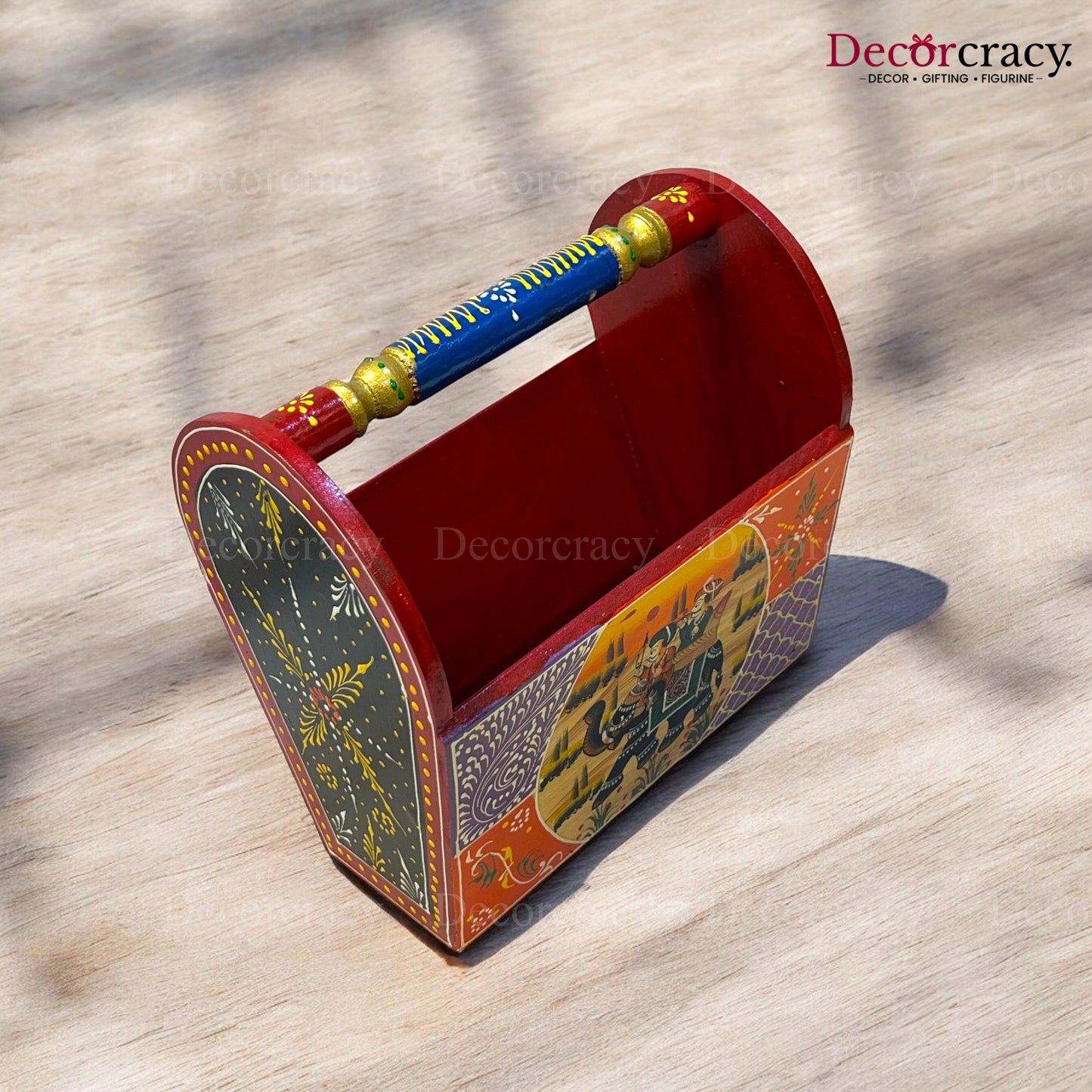 Letter Rack Newspaper Magazine Holder Hand Painted Multicolor Wooden Rajasthani Dhola Maru