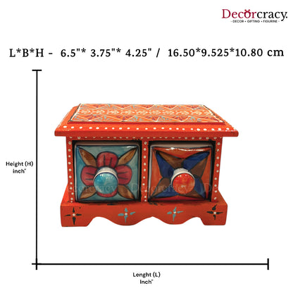 2 Drawer Ceramic Hand Painted Wooden Rajasthani Horizontal