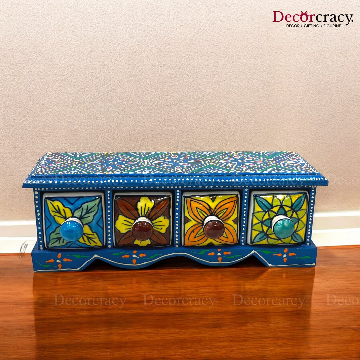 4 Drawer Ceramic Hand Painted Wooden Rajasthani Horizontal