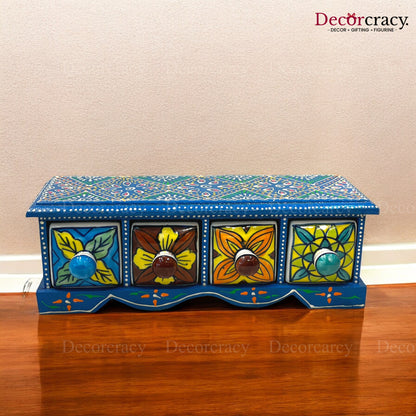 4 Drawer Ceramic Hand Painted Wooden Rajasthani Horizontal