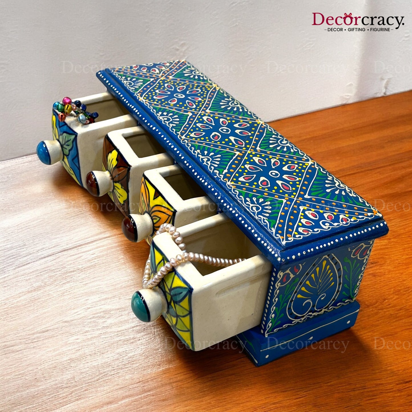 4 Drawer Ceramic Hand Painted Wooden Rajasthani Horizontal