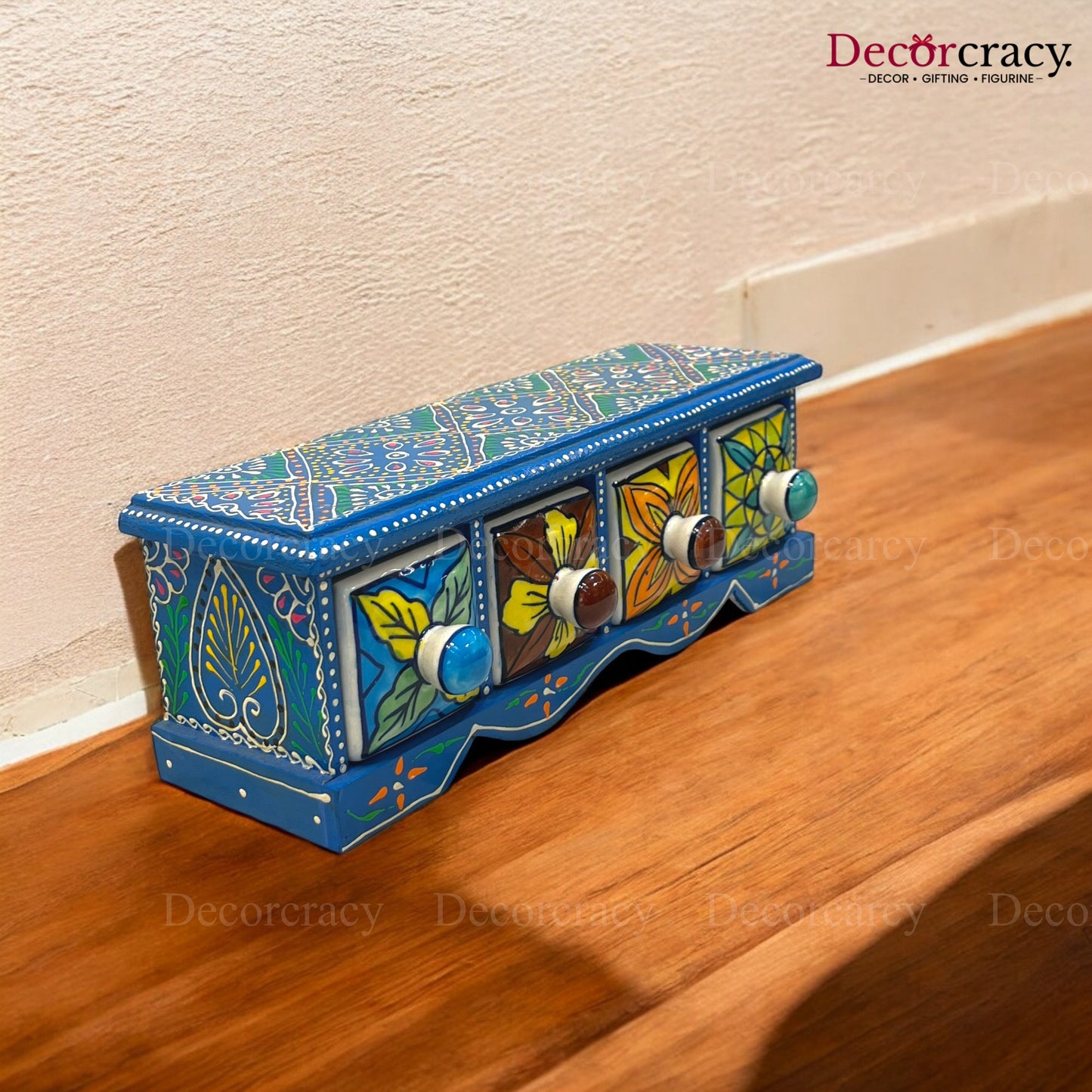 4 Drawer Ceramic Hand Painted Wooden Rajasthani Horizontal