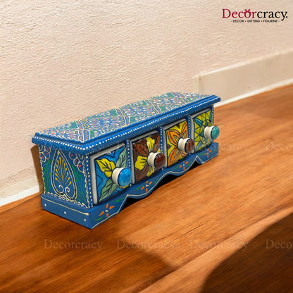 4 Drawer Ceramic Hand Painted Wooden Rajasthani Horizontal