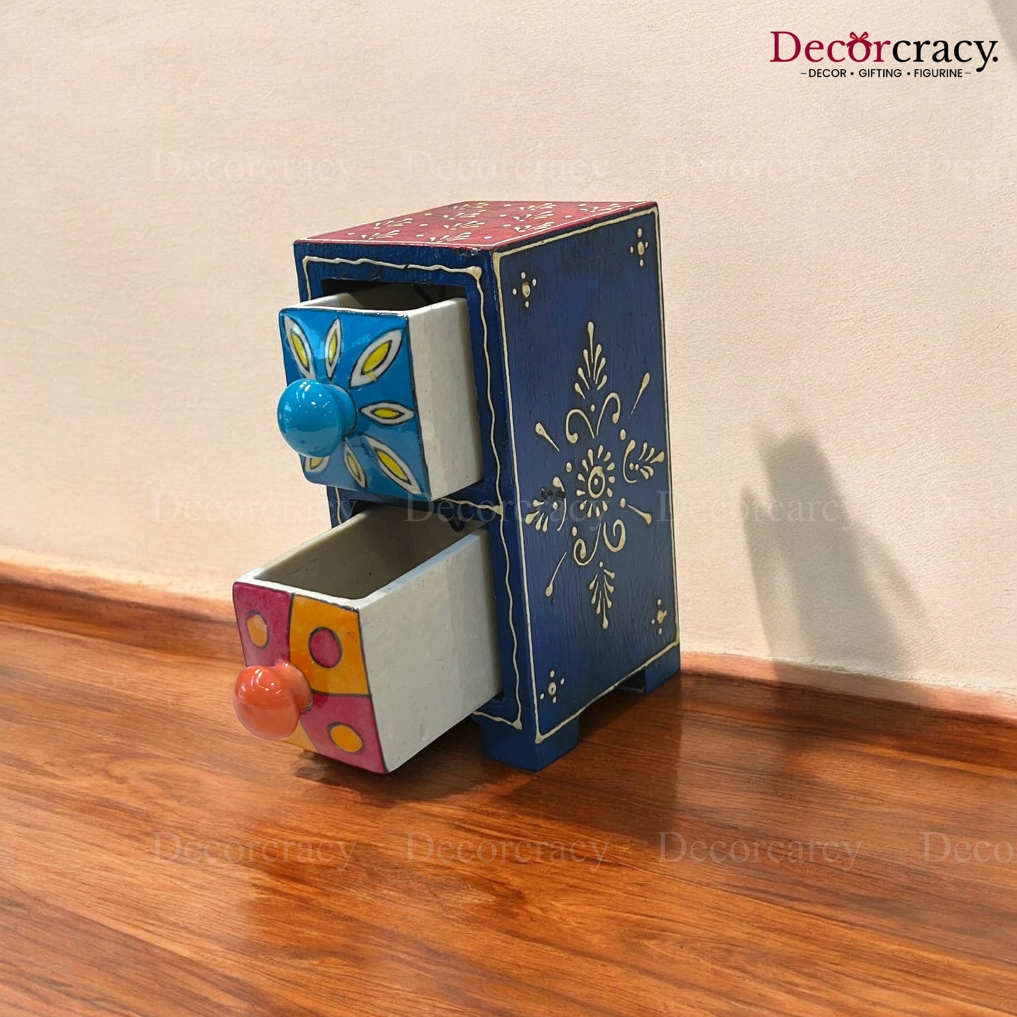 2 Drawer Ceramic Hand Painted Wooden Rajasthani Vertical