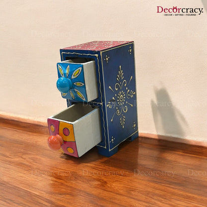 2 Drawer Ceramic Hand Painted Wooden Rajasthani Vertical
