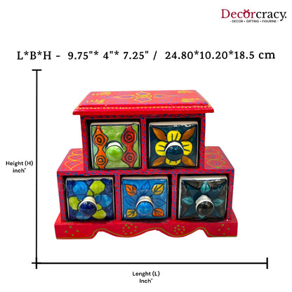 5 Drawer Ceramic Hand Painted Wooden Rajasthani