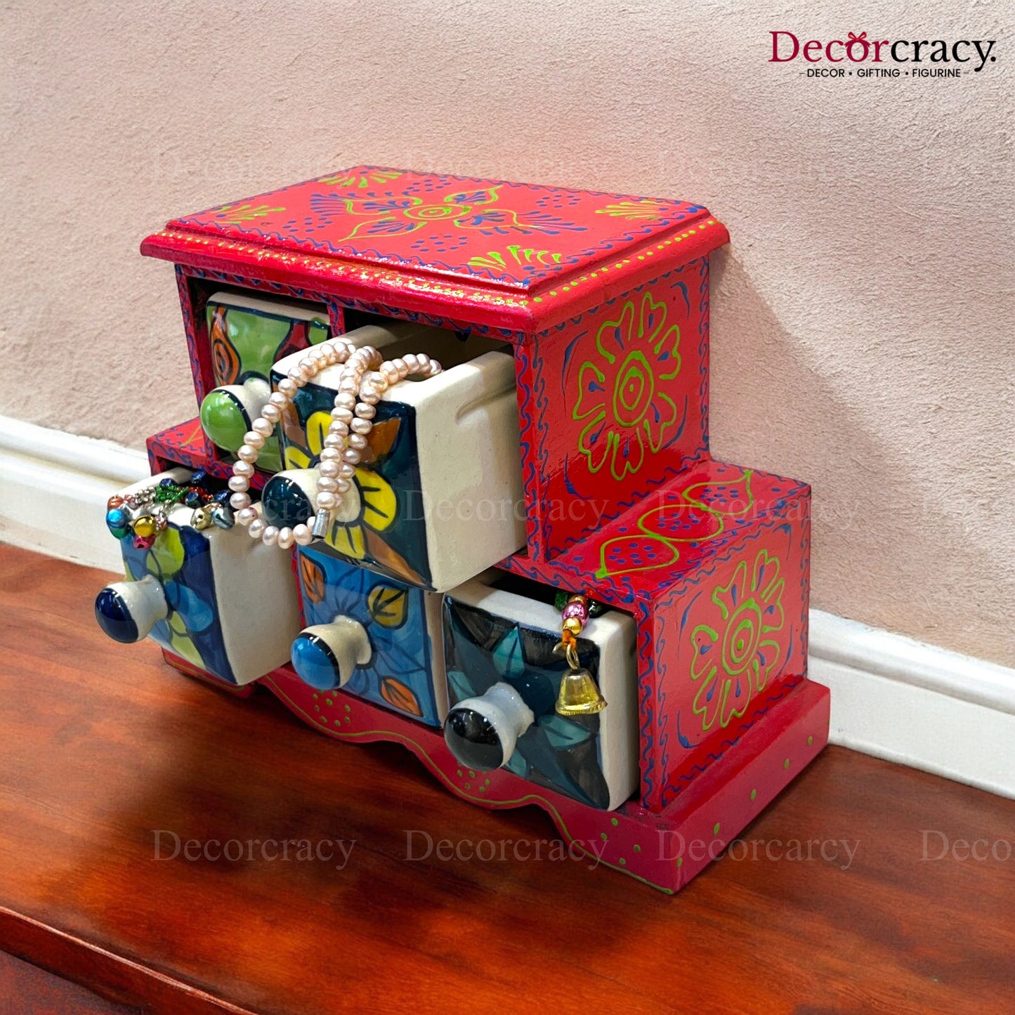 5 Drawer Ceramic Hand Painted Wooden Rajasthani