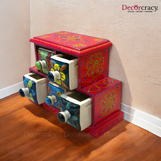 5 Drawer Ceramic Hand Painted Wooden Rajasthani