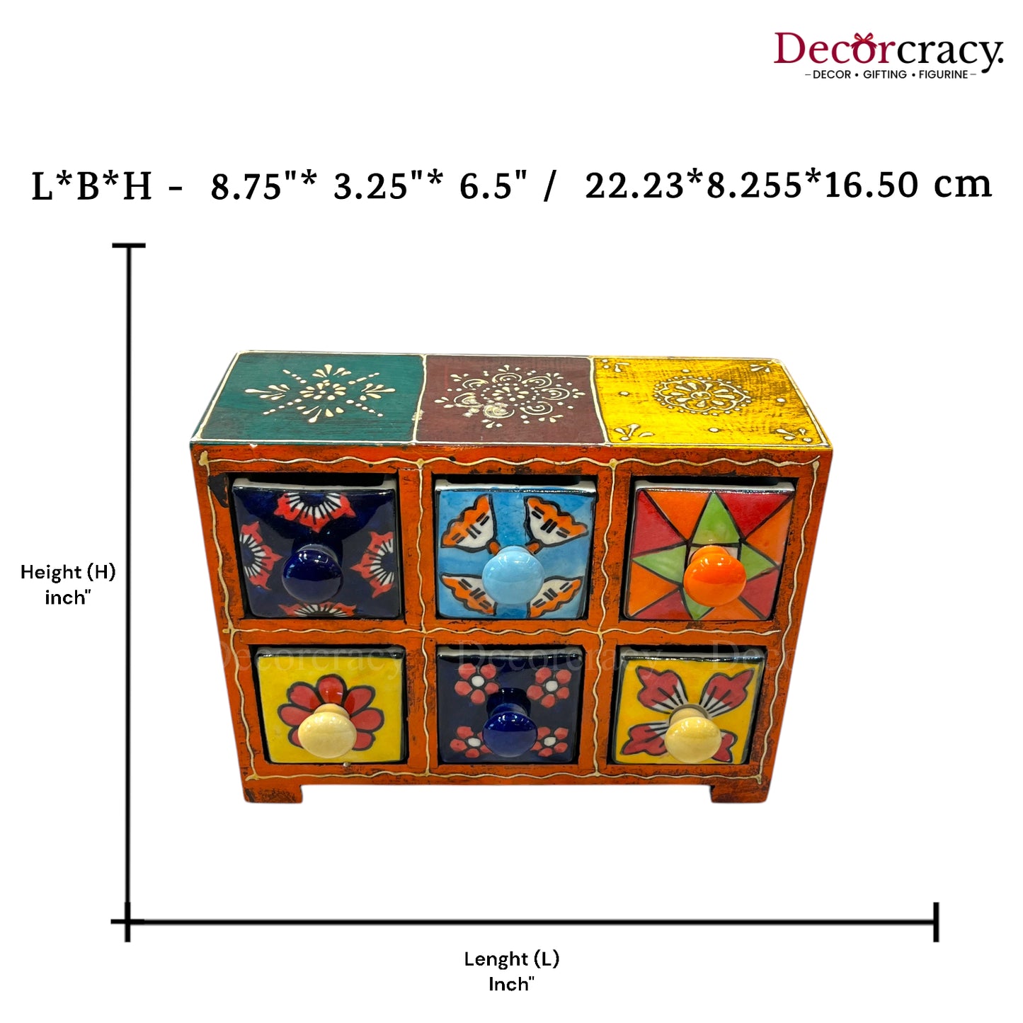 6 Drawer Ceramic Hand Painted Wooden Rajasthani