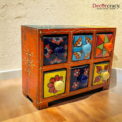 6 Drawer Ceramic Hand Painted Wooden Rajasthani