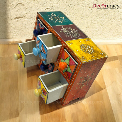 6 Drawer Ceramic Hand Painted Wooden Rajasthani