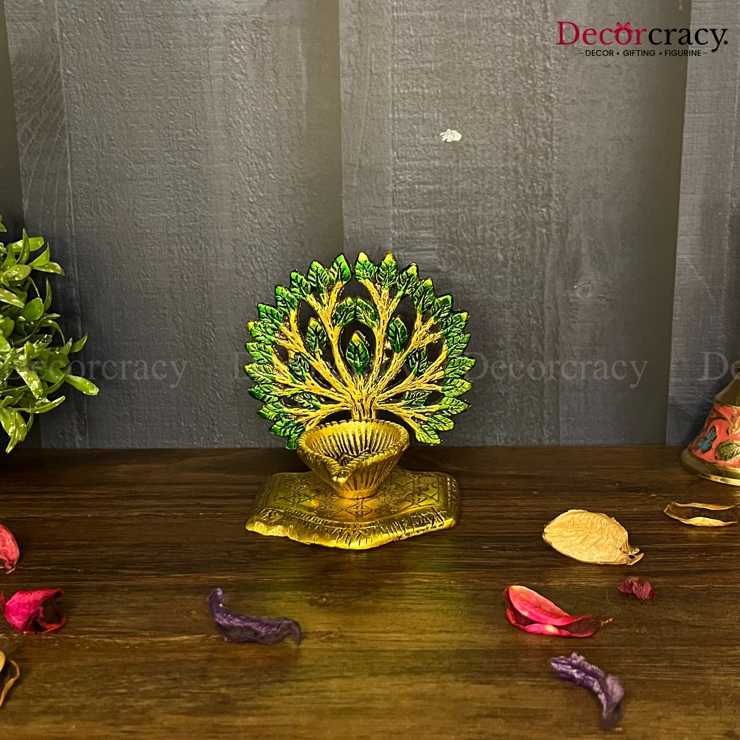 Tree Oil Deepak for Aarti Pooja Ped Metal golden