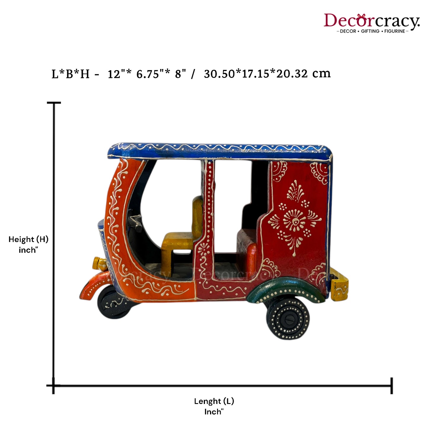 Auto Rickshaw Tuk Tuk Multicolor Hand Painted Wooden Rajasthani Medium