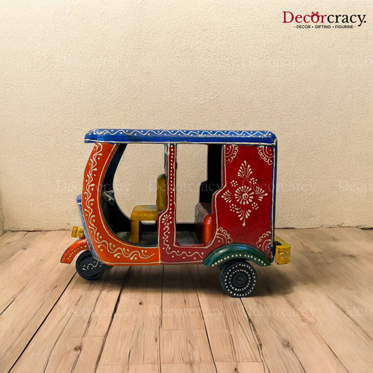 Auto Rickshaw Tuk Tuk Multicolor Hand Painted Wooden Rajasthani Medium