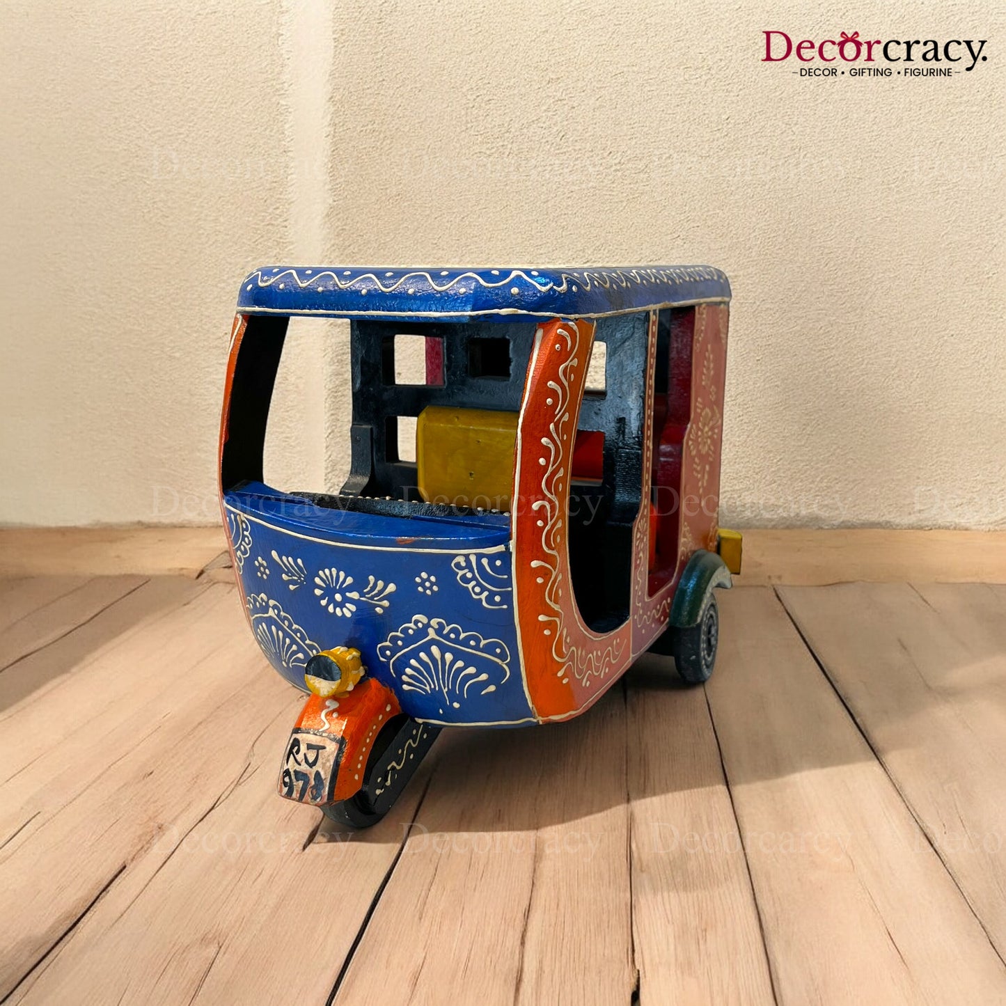 Auto Rickshaw Tuk Tuk Multicolor Hand Painted Wooden Rajasthani Medium