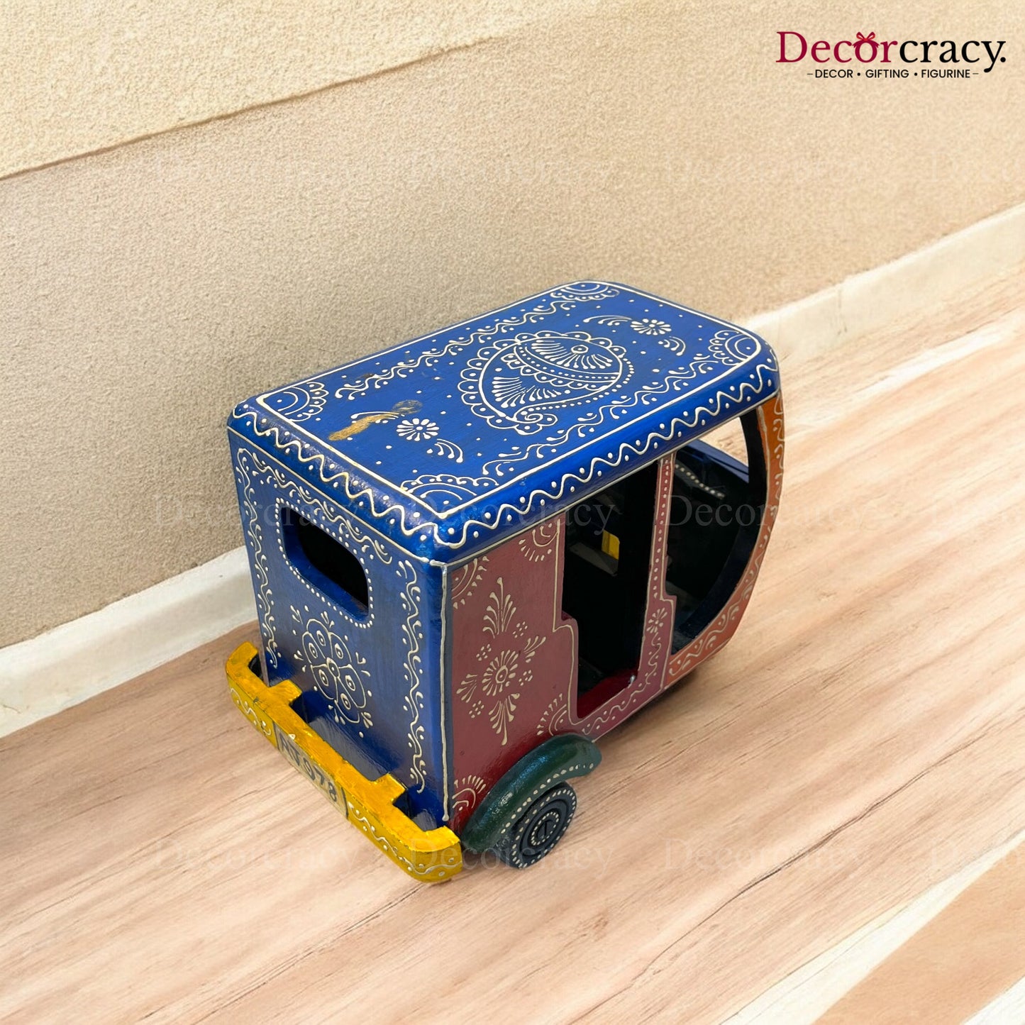 Auto Rickshaw Tuk Tuk Multicolor Hand Painted Wooden Rajasthani Medium