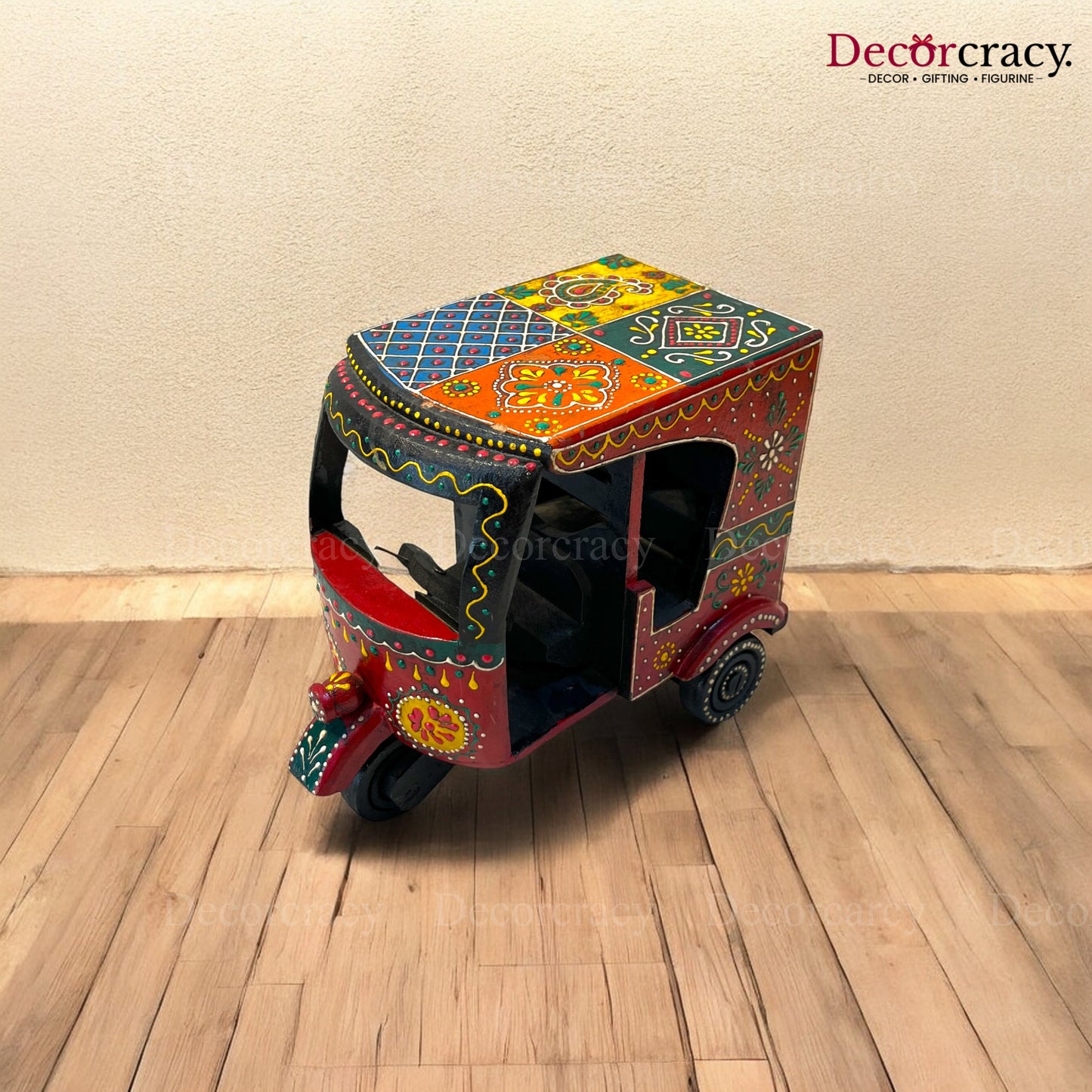 Auto Rickshaw Tuk Tuk Multicolor Hand Painted Wooden Rajasthani Big