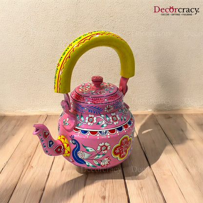 Chai Ketli Tea Pot Pink Hand Painted Aluminium Rajasthani