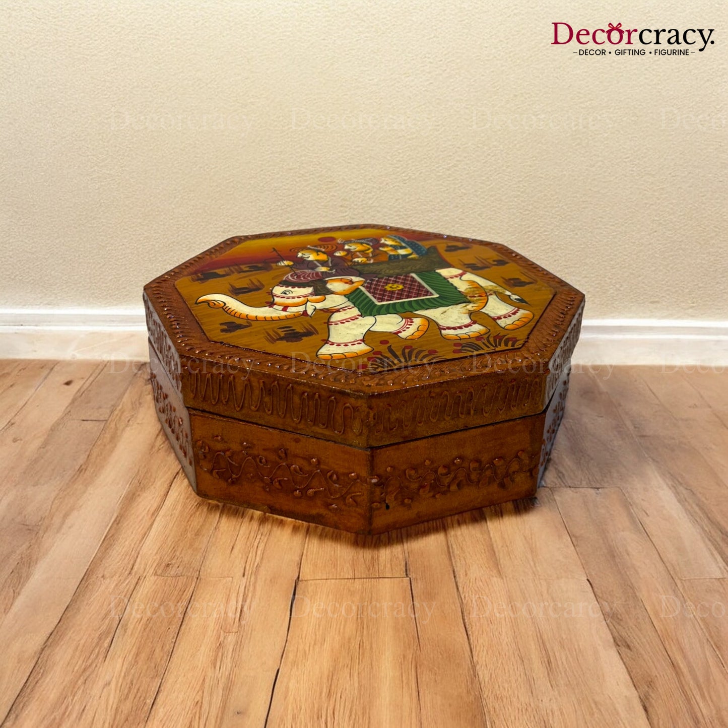 8 Side Dry Fruit Mukhwas Box Hand Painted Antique Brown Wooden Rajasthani Dhola Maru