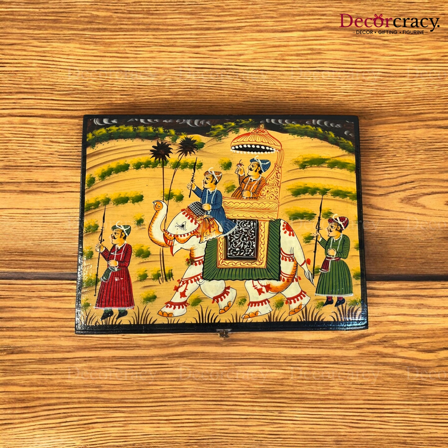 Dry Fruit Mukhwas Box Rectangle Hand Painted Antique Brown Wooden Rajasthani Dhola Maru