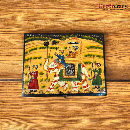 Dry Fruit Mukhwas Box Rectangle Hand Painted Antique Brown Wooden Rajasthani Dhola Maru