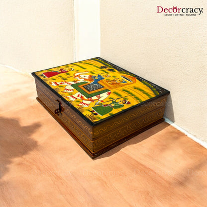 Dry Fruit Mukhwas Box Rectangle Hand Painted Antique Brown Wooden Rajasthani Dhola Maru