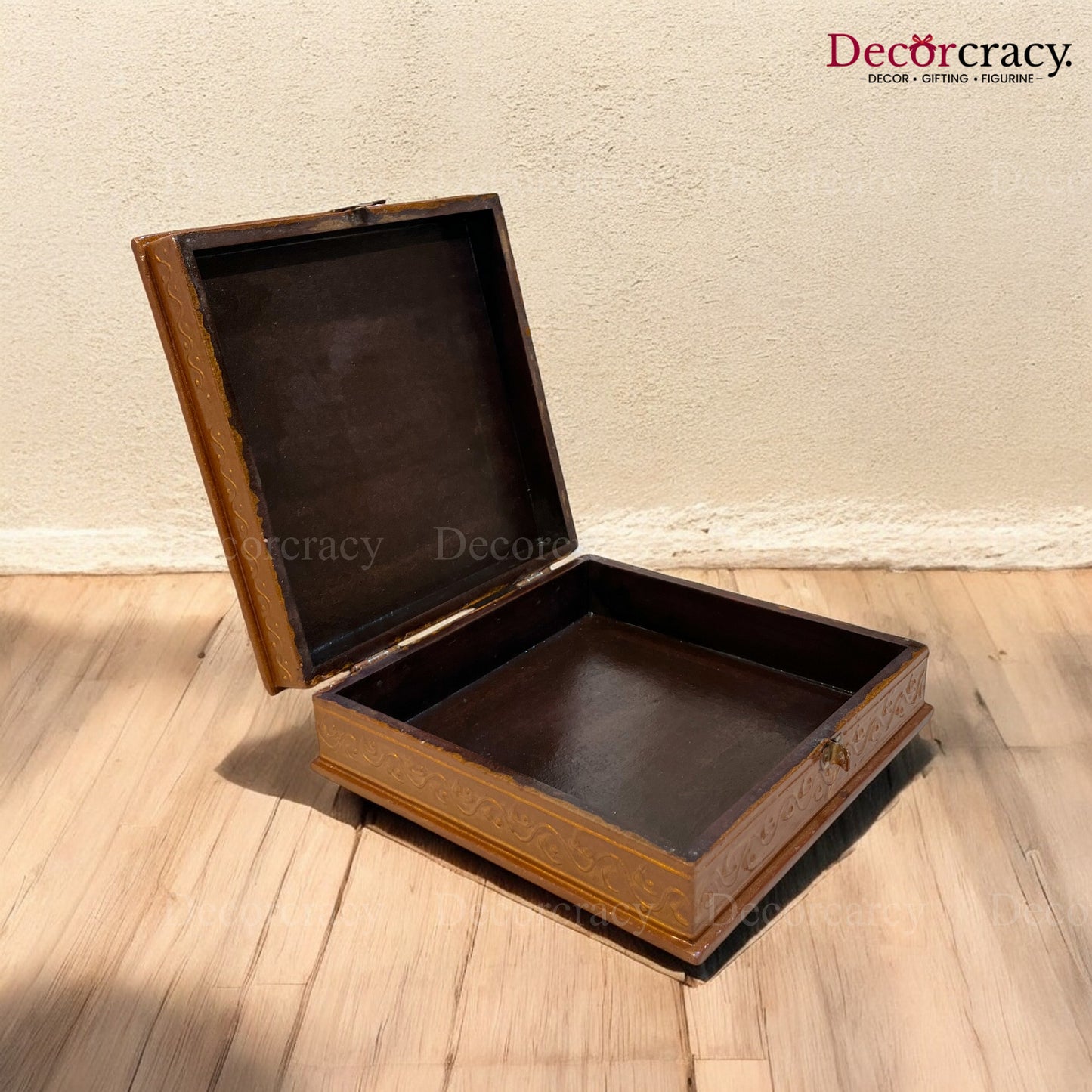 Dry Fruit Mukhwas Box Square Hand Painted Antique Brown Wooden Rajasthani Dhola Maru