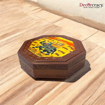 8 Side Dry Fruit Mukhwas Box Hand Painted Antique Brown Wooden Rajasthani Dhola Maru