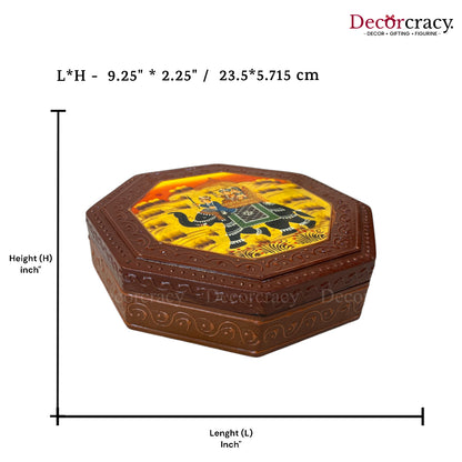 8 Side Dry Fruit Mukhwas Box Hand Painted Antique Brown Wooden Rajasthani Dhola Maru