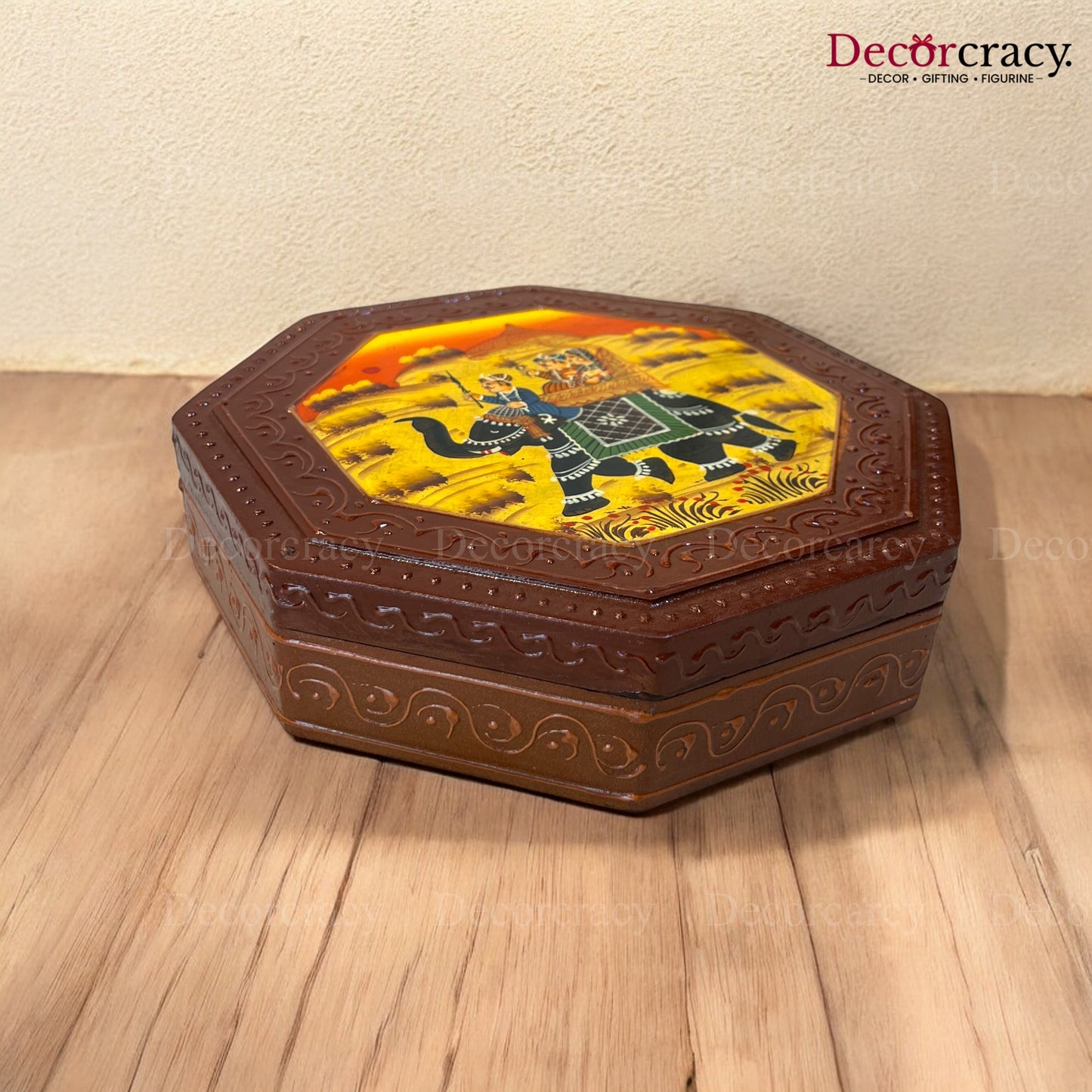 8 Side Dry Fruit Mukhwas Box Hand Painted Antique Brown Wooden Rajasthani Dhola Maru