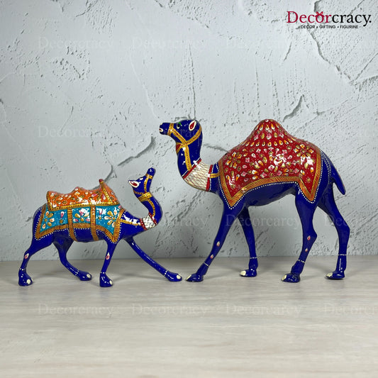 Camel 2Pc Metal Meenakari Art Hand Painted Animal Set Blue/Multi