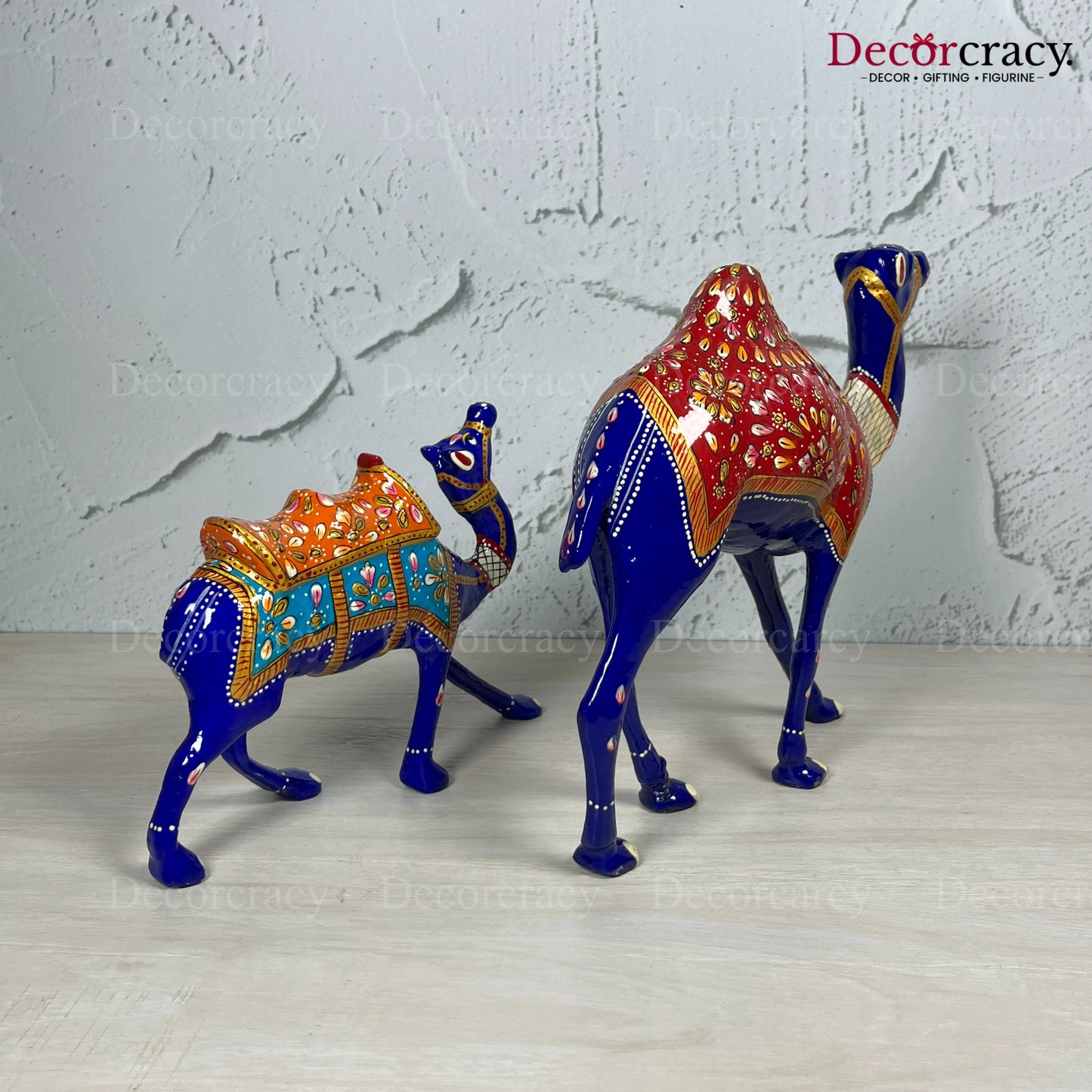 Camel 2Pc Metal Meenakari Art Hand Painted Animal Set Blue/Multi