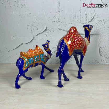 Camel 2Pc Metal Meenakari Art Hand Painted Animal Set Blue/Multi