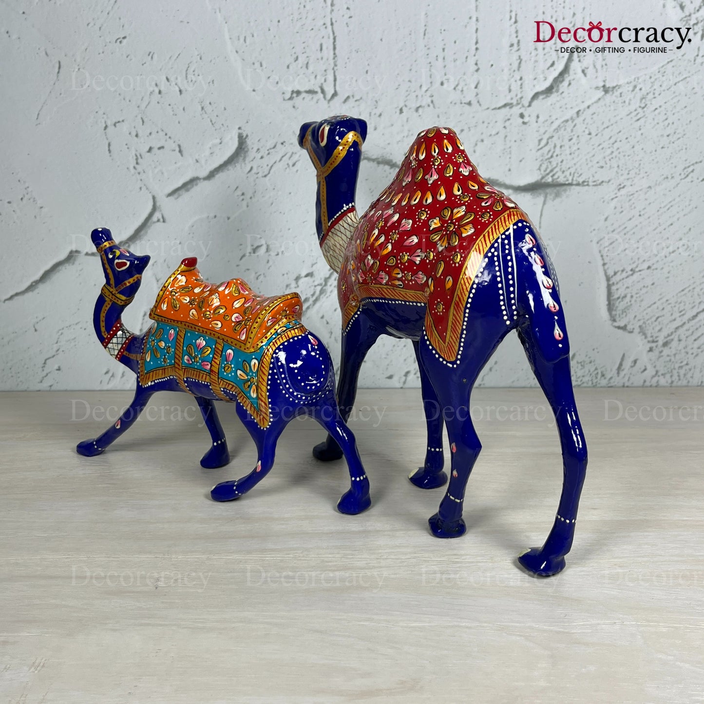 Camel 2Pc Metal Meenakari Art Hand Painted Animal Set Blue/Multi