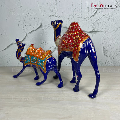 Camel 2Pc Metal Meenakari Art Hand Painted Animal Set Blue/Multi