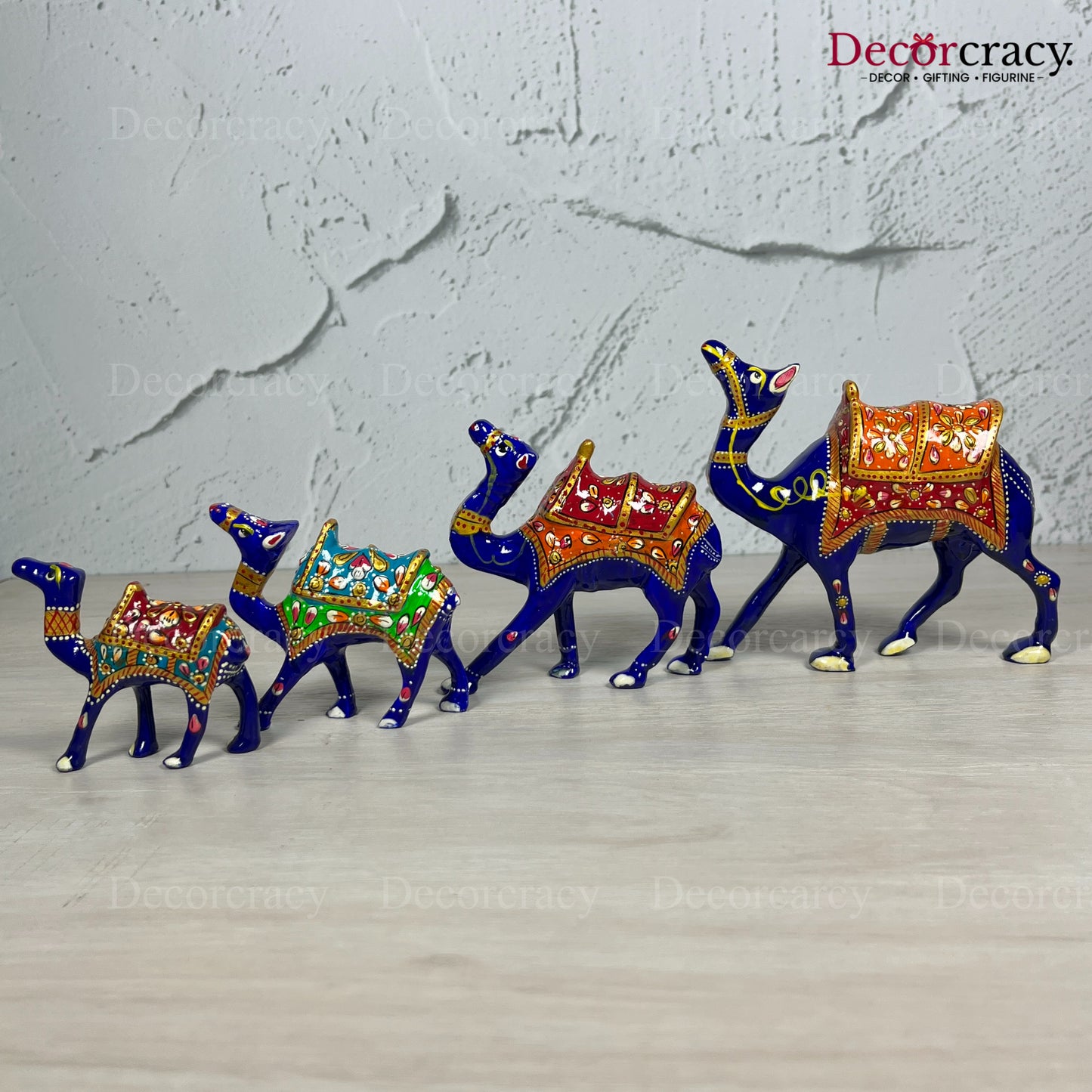 Camel 4Pc Metal Meenakari Art Hand Painted Animal Set Blue/Multi