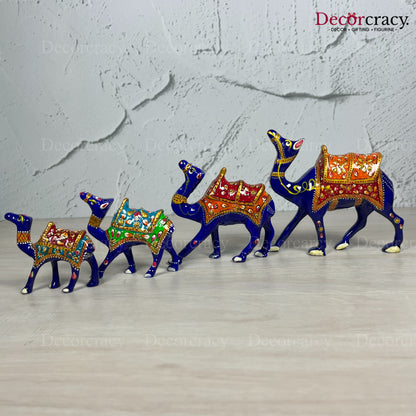 Camel 4Pc Metal Meenakari Art Hand Painted Animal Set Blue/Multi